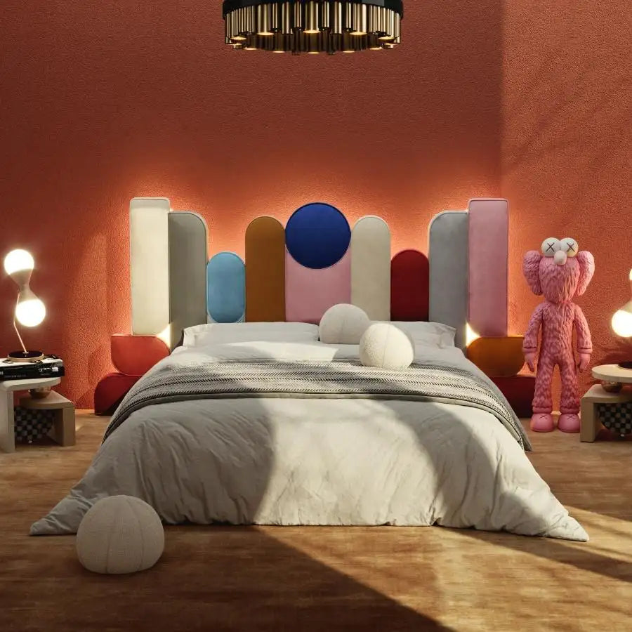 21st Century Ej Ee Bed Upholstered Velvet Headboard Made in Portugal