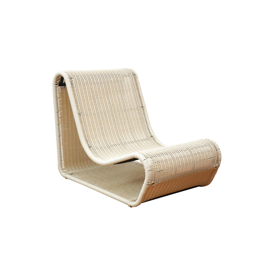 Beige wicker lounge chair on a white background