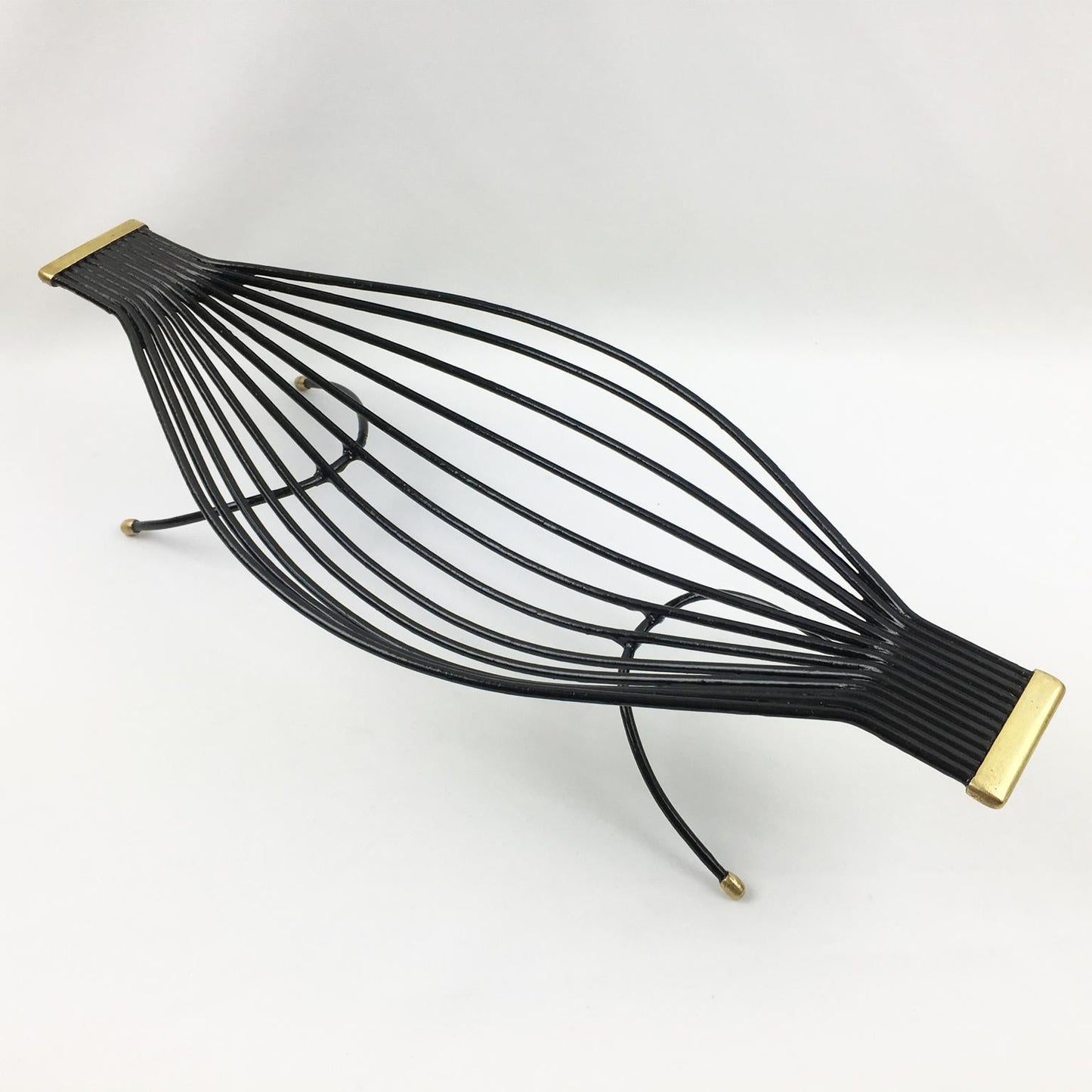 Mid-Century Black Metal and Brass Zoomorphic Centerpiece Basket, France, 1960s