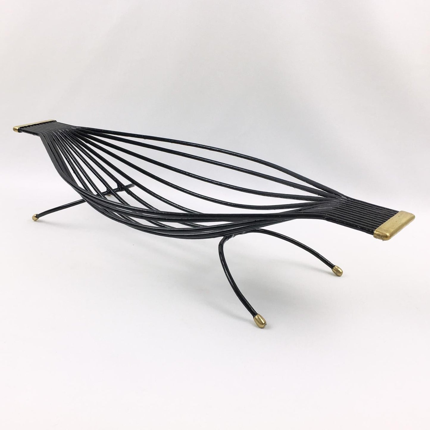 Mid-Century Black Metal and Brass Zoomorphic Centerpiece Basket, France, 1960s