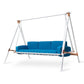 Blue sofa swing with white and gold frame on a white background