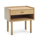Wooden nightstand with a drawer on a white background