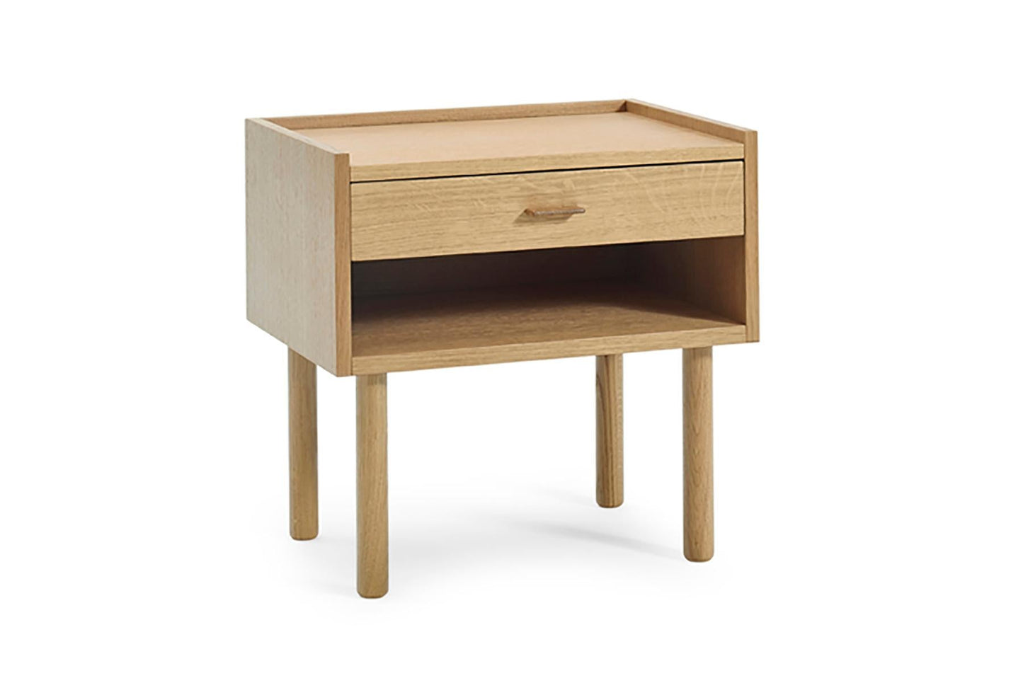 Wooden nightstand with a drawer on a white background