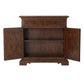 Wooden cabinet with open doors on a white background