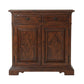 Wooden cabinet with two doors and two drawers on a white background