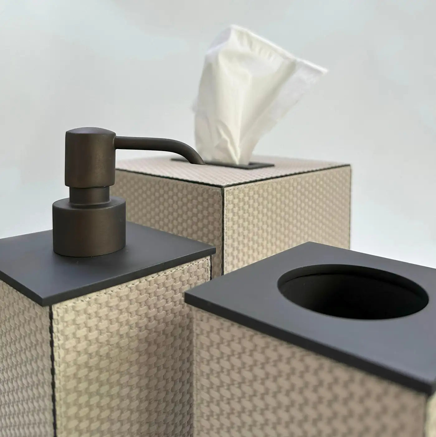 Giobagnara Firenze Bathroom Accessories Set in Taupe Leather and Bronze