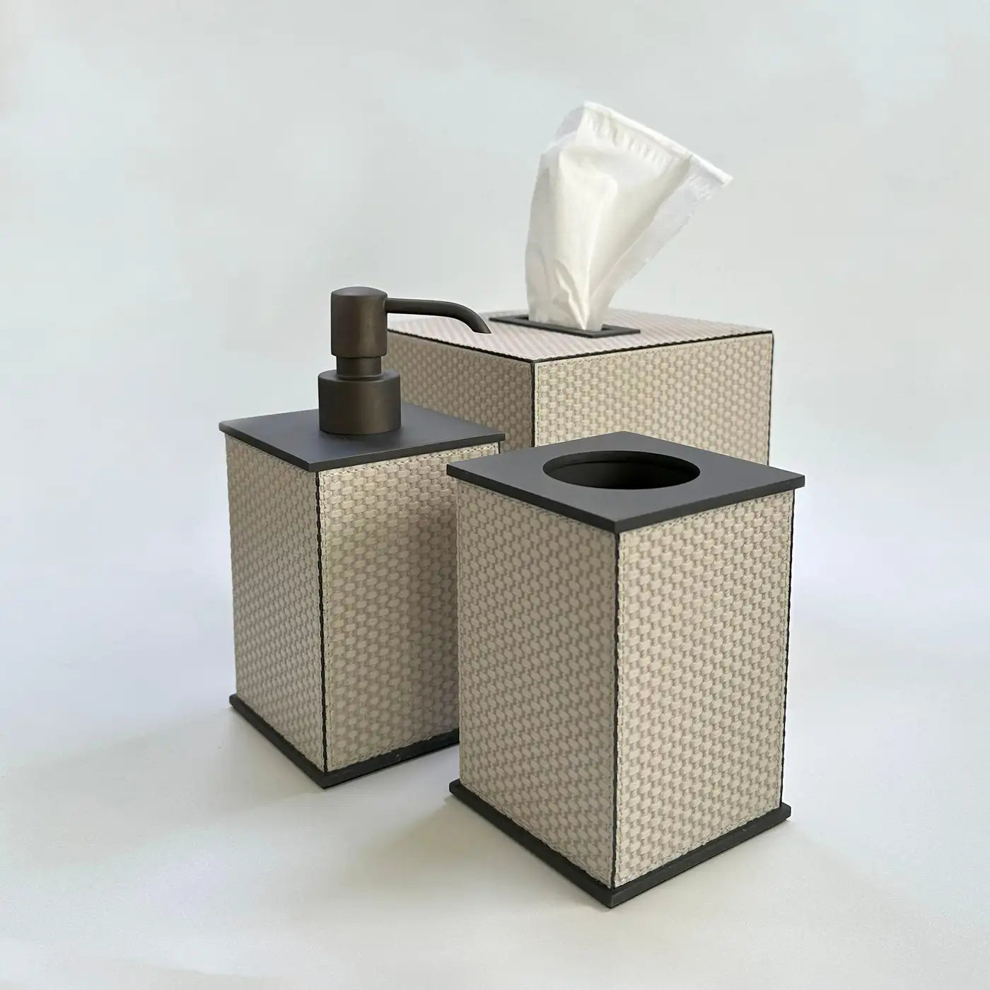 Giobagnara Firenze Bathroom Accessories Set in Taupe Leather and Bronze
