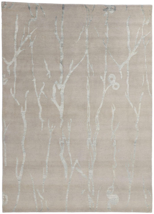 Silver Grey Biophilic Japandi Wool & Silk Rug – 211 x 290 cm