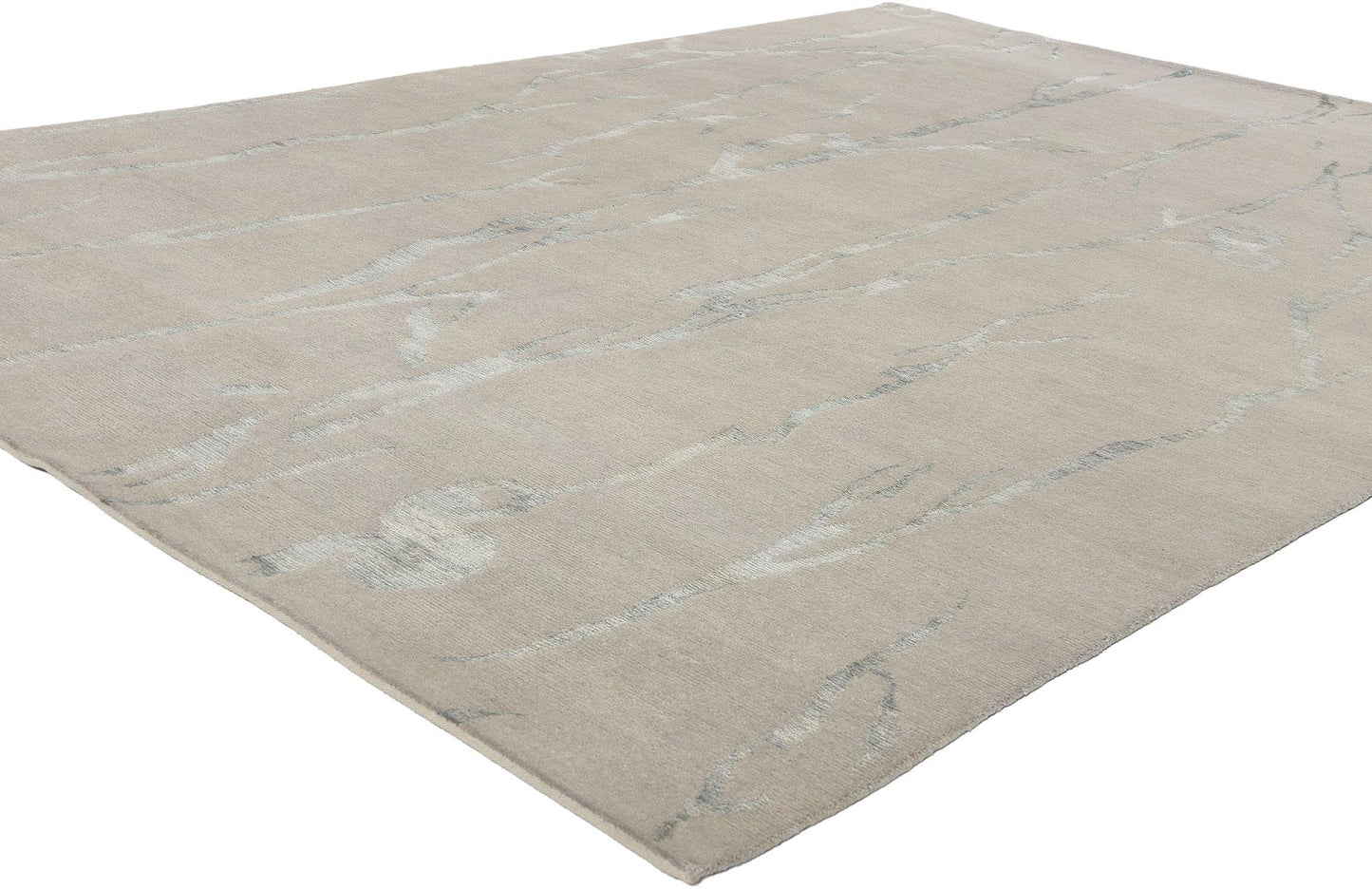 Silver Grey Biophilic Japandi Wool & Silk Rug – 211 x 290 cm