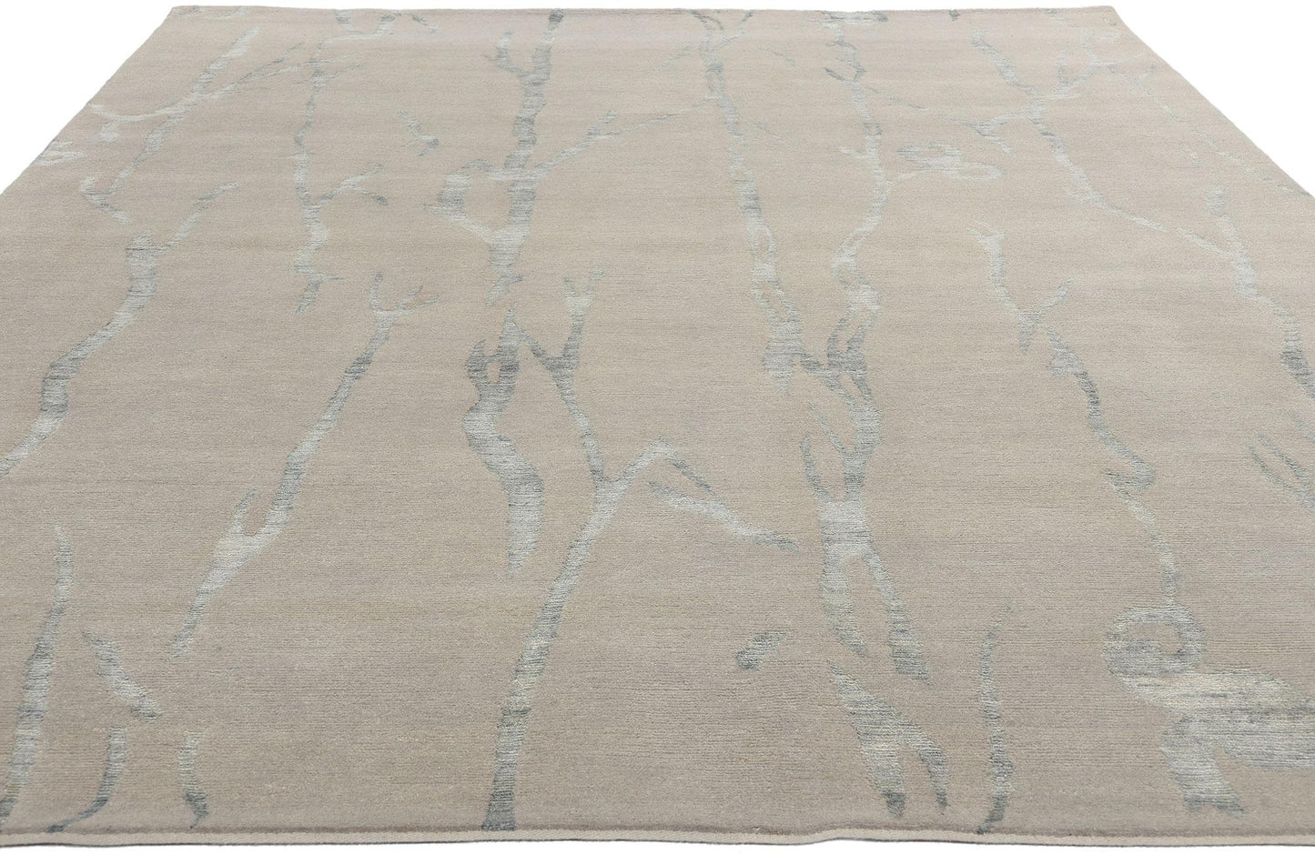 Silver Grey Biophilic Japandi Wool & Silk Rug – 211 x 290 cm