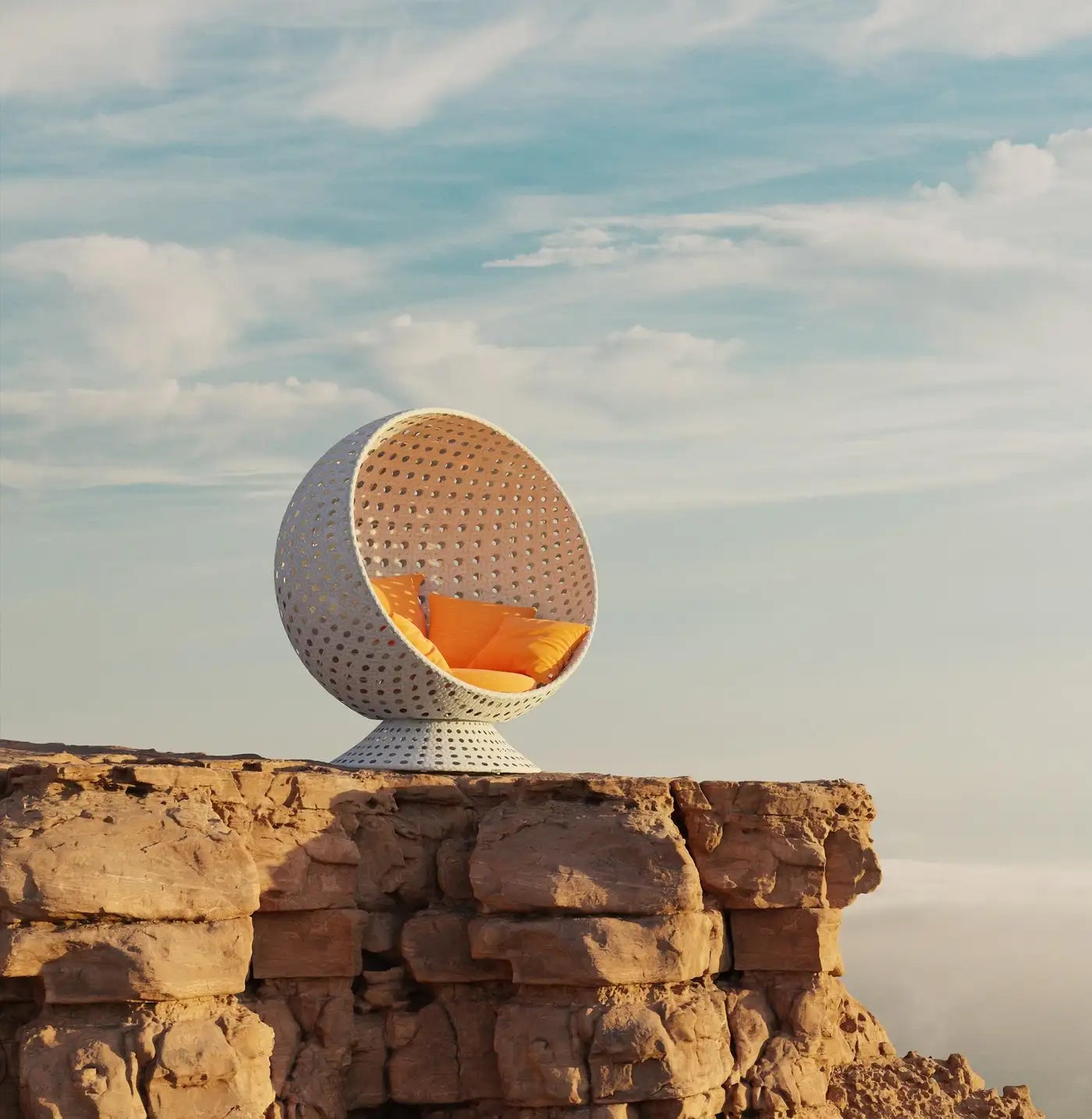 360° Rotating Outdoor Cocoon Chair in Open Cane Webbing