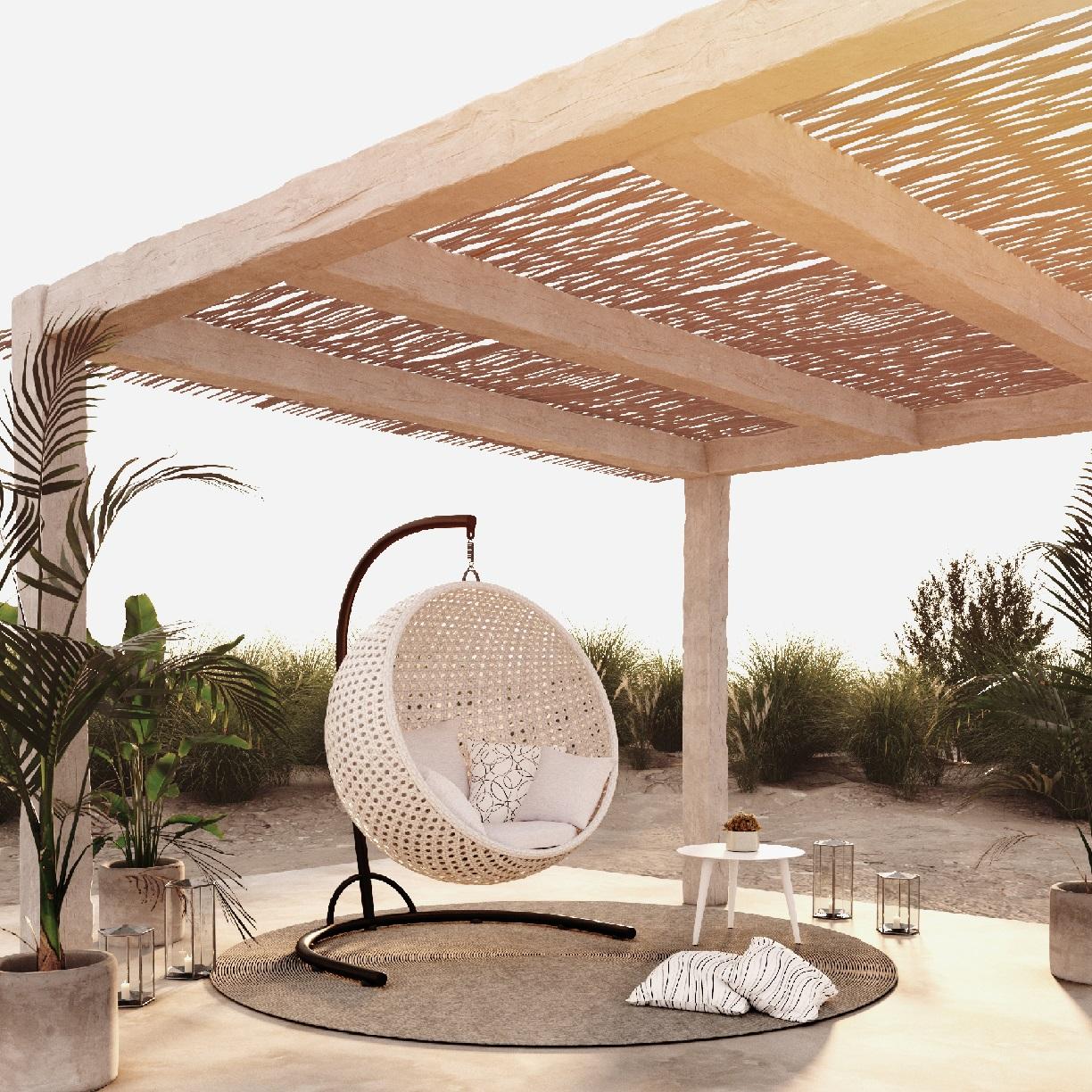 Outdoor Hanging Basket Chair with Open Weave Design – Free-Swinging