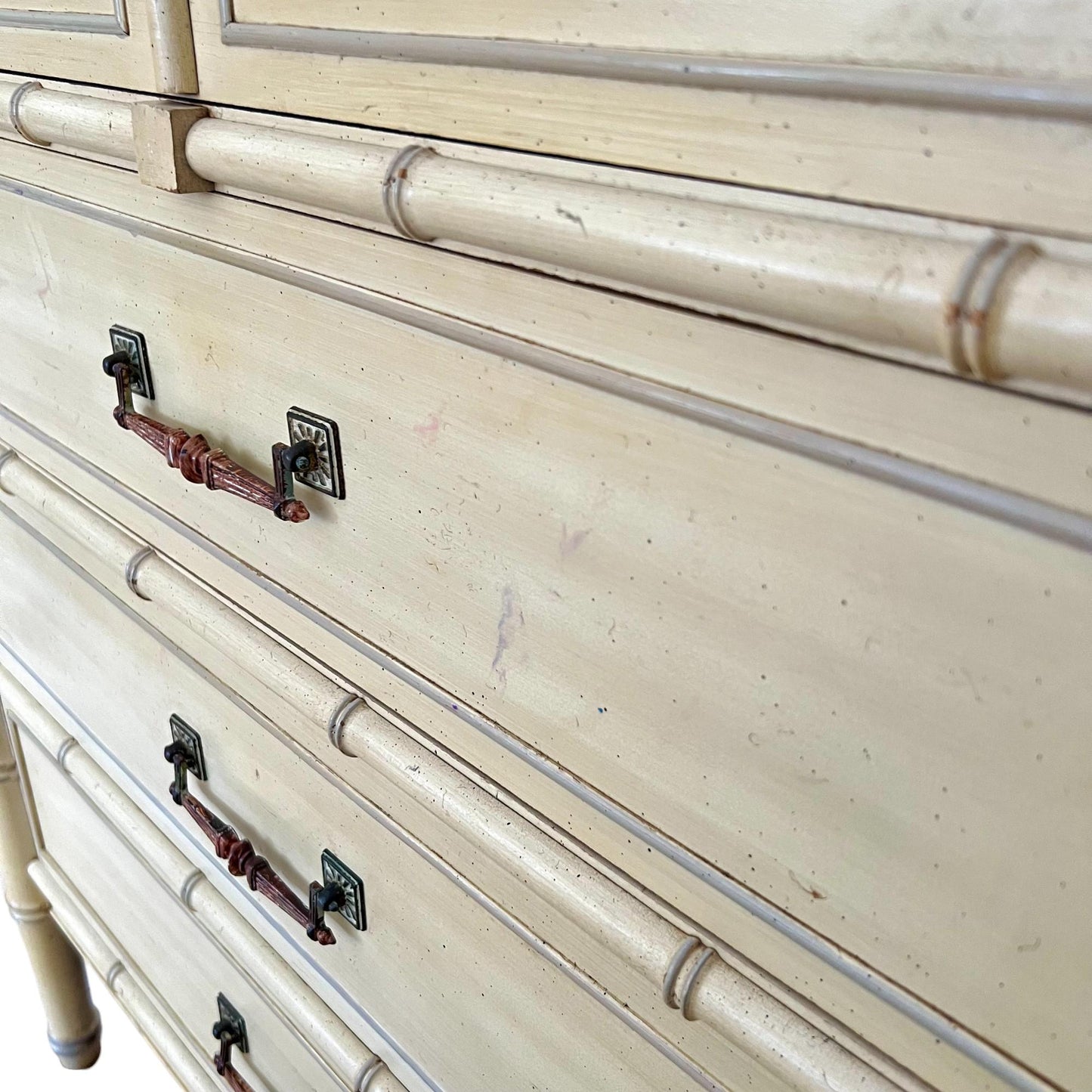 Henry Link Bali Hai Faux Bamboo Highboy Dresser – 1970s Hollywood Regency