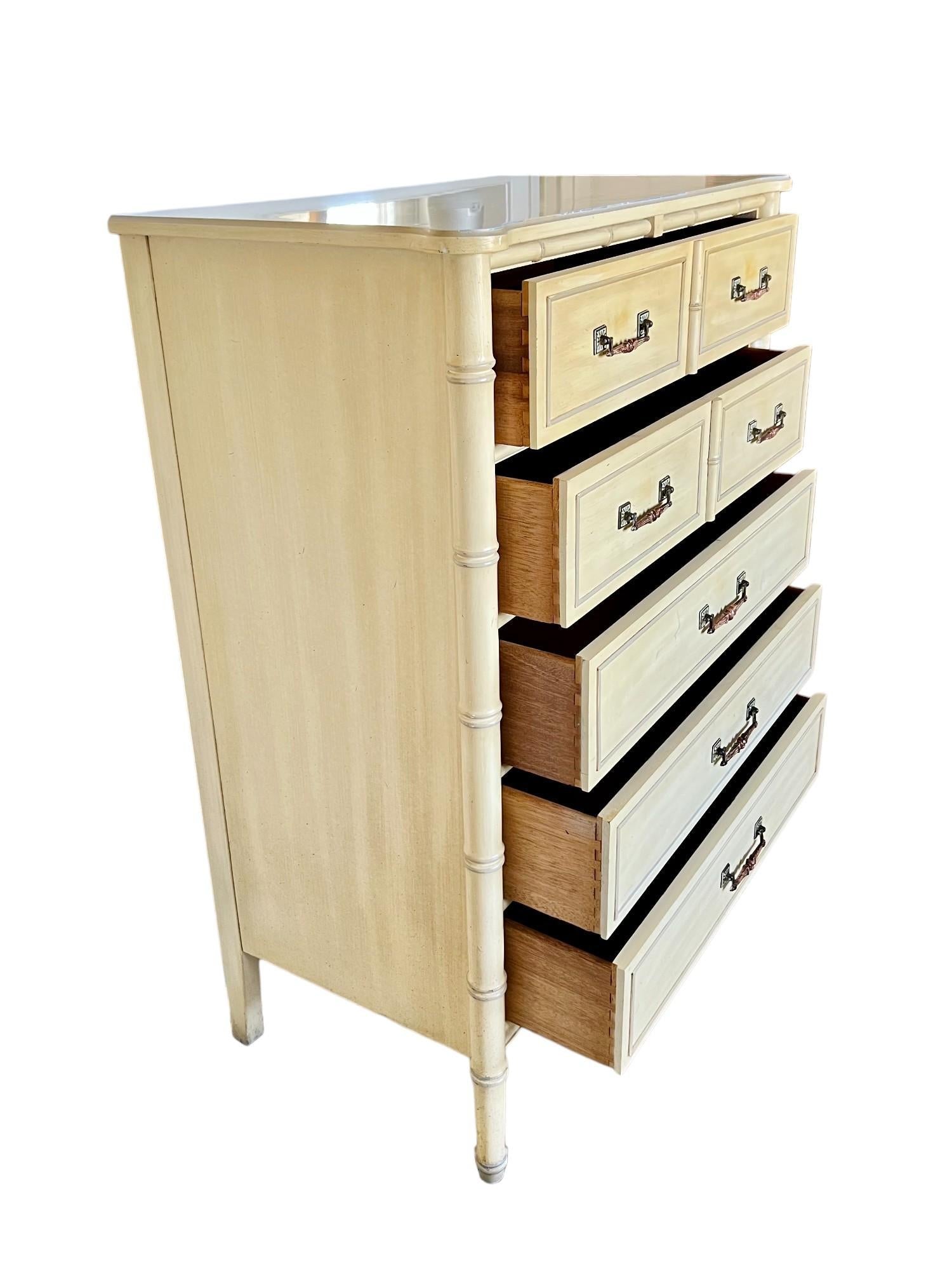 Wooden dresser with multiple drawers on a white background