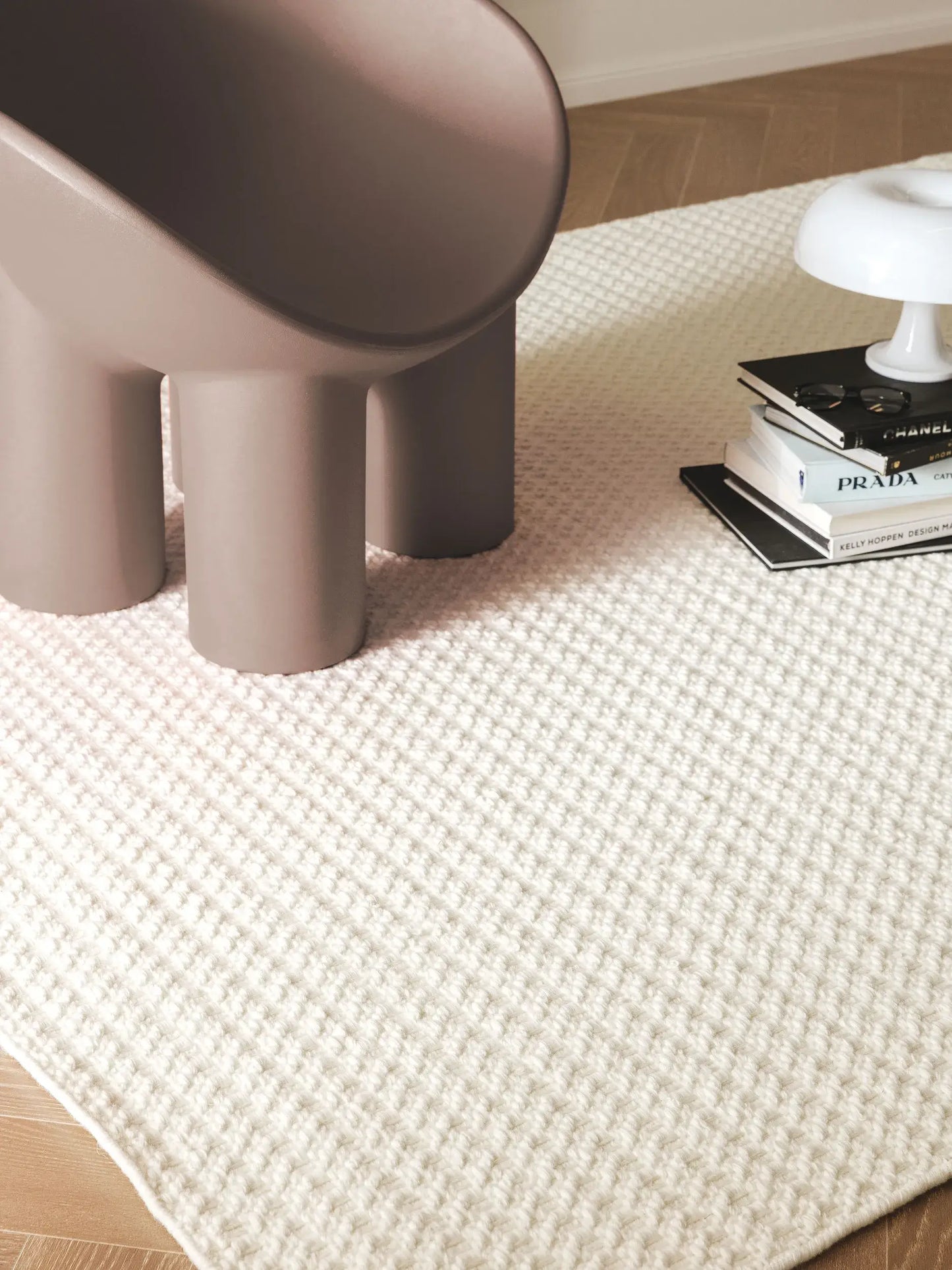 Cream Solid Texture Luxury Wool Rug