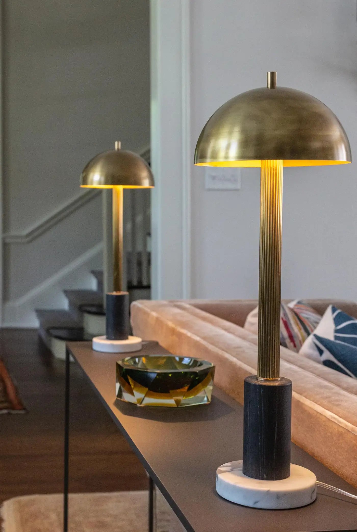 Pillar Table Lamp, Contemporary Lamp, Antique Brass, Marble