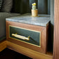 Cupid Bed in Black American Walnut & Velvet with Integrated Bedside Table