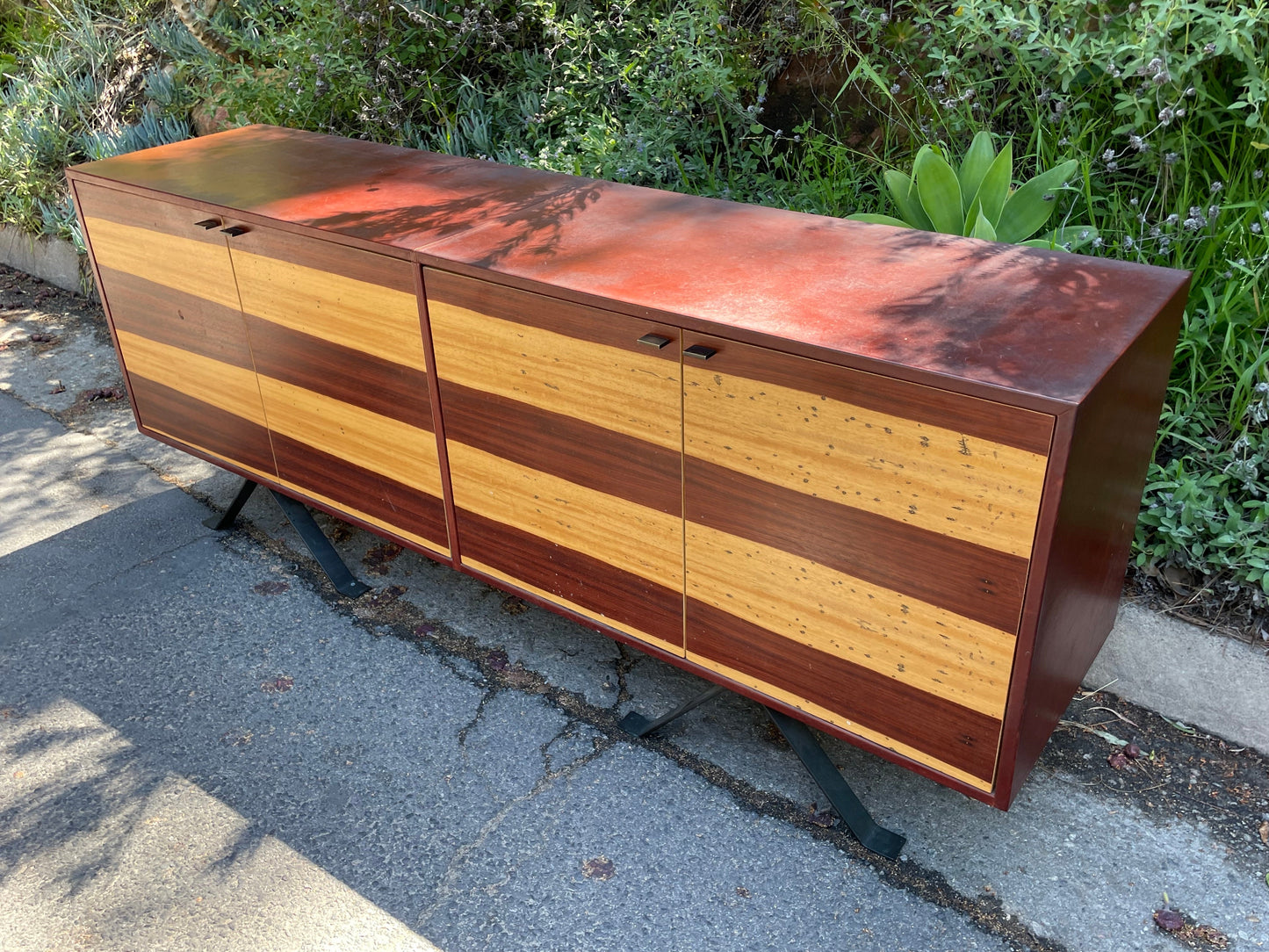 Mid-Century Leather Wrapped Credenza – Red Oak