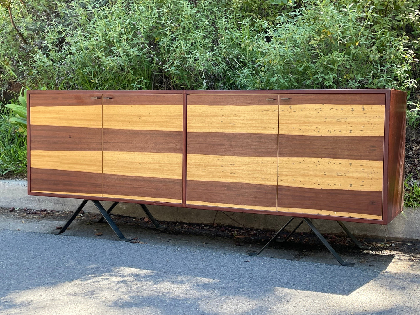 Mid-Century Leather Wrapped Credenza – Red Oak