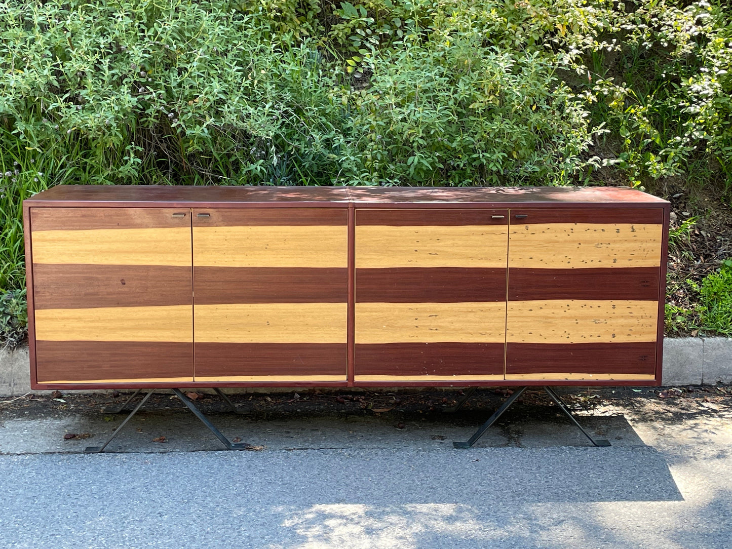 Mid-Century Leather Wrapped Credenza – Red Oak