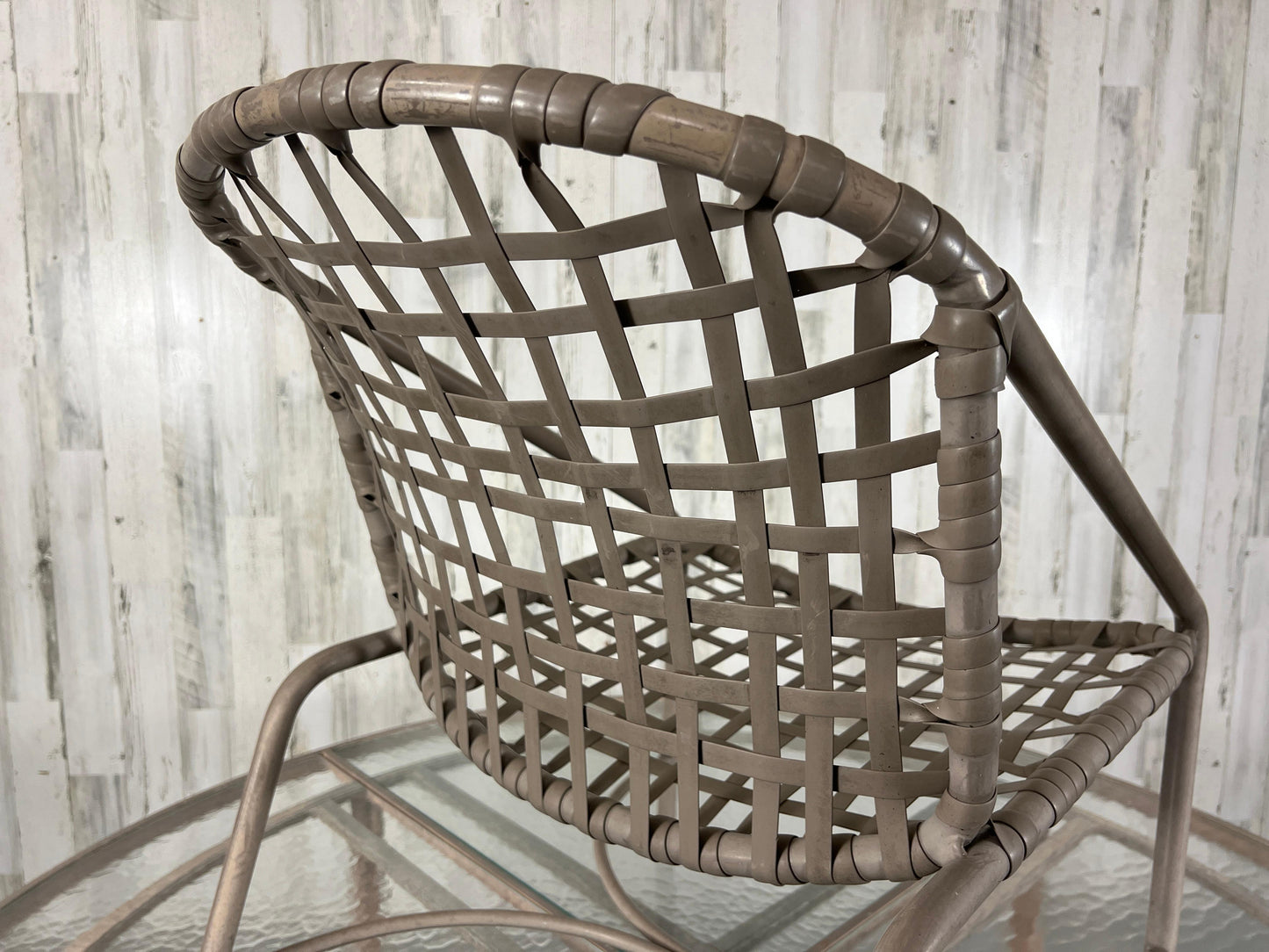 Mid-Century Modern Aluminum Patio Set with Glass Top Table and Four Chairs