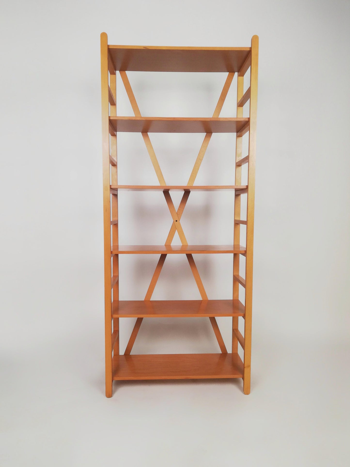 Scandinavian Modern Beech Wood Bookcase – 1970s Adjustable Shelving