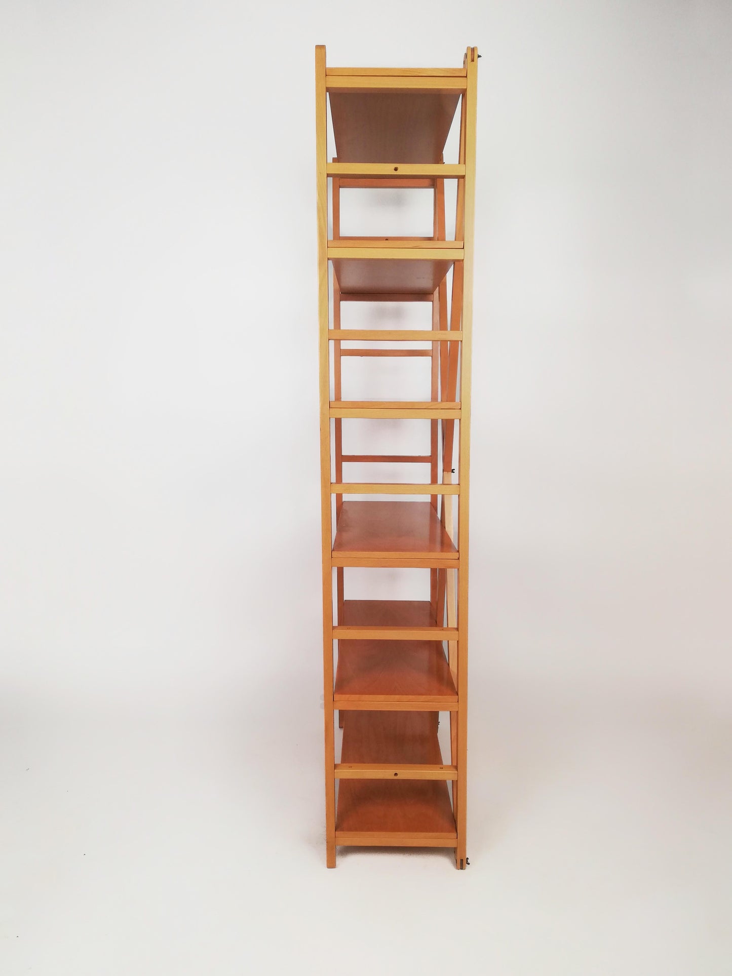 Scandinavian Modern Beech Wood Bookcase – 1970s Adjustable Shelving