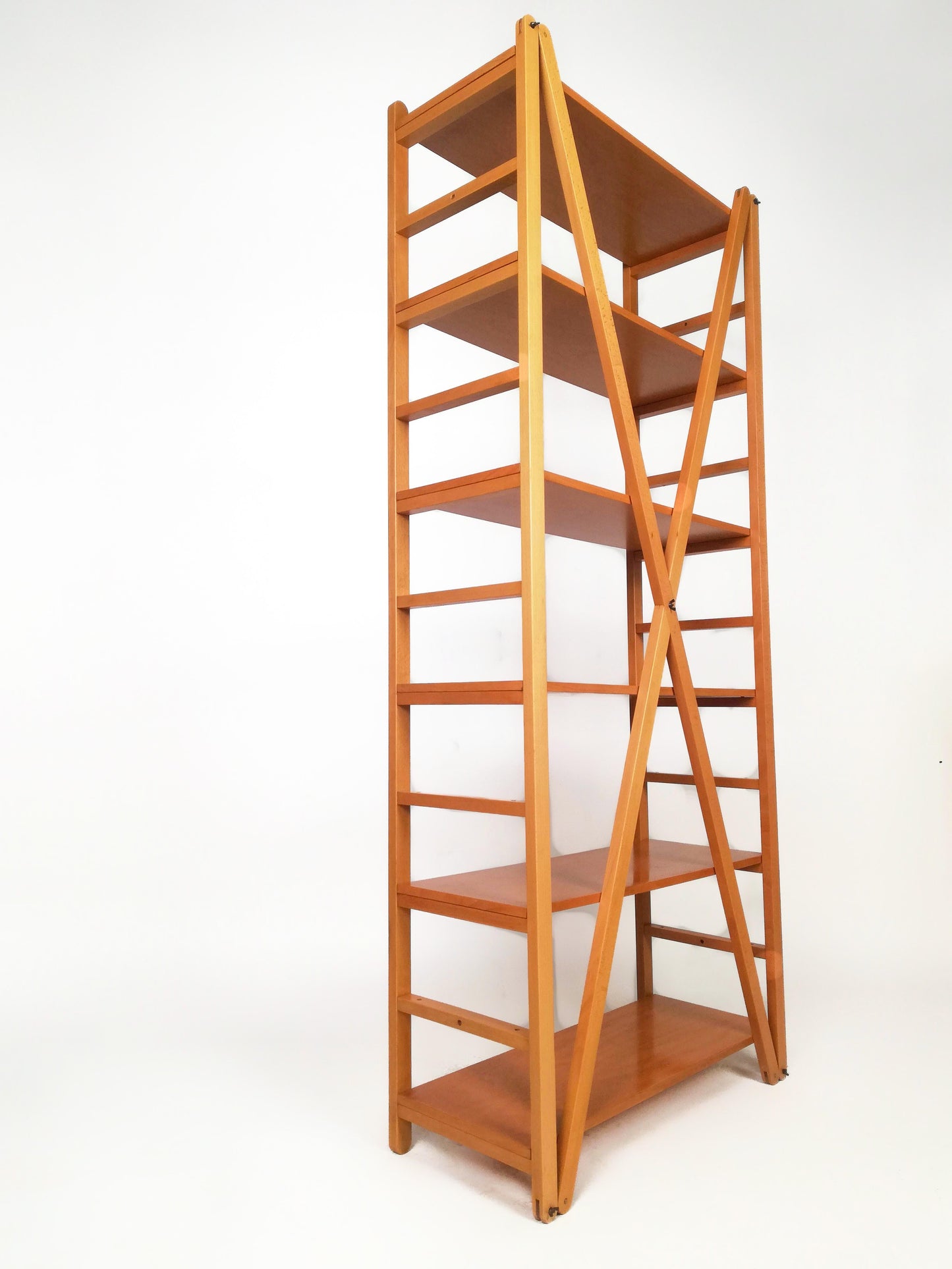 Scandinavian Modern Beech Wood Bookcase – 1970s Adjustable Shelving