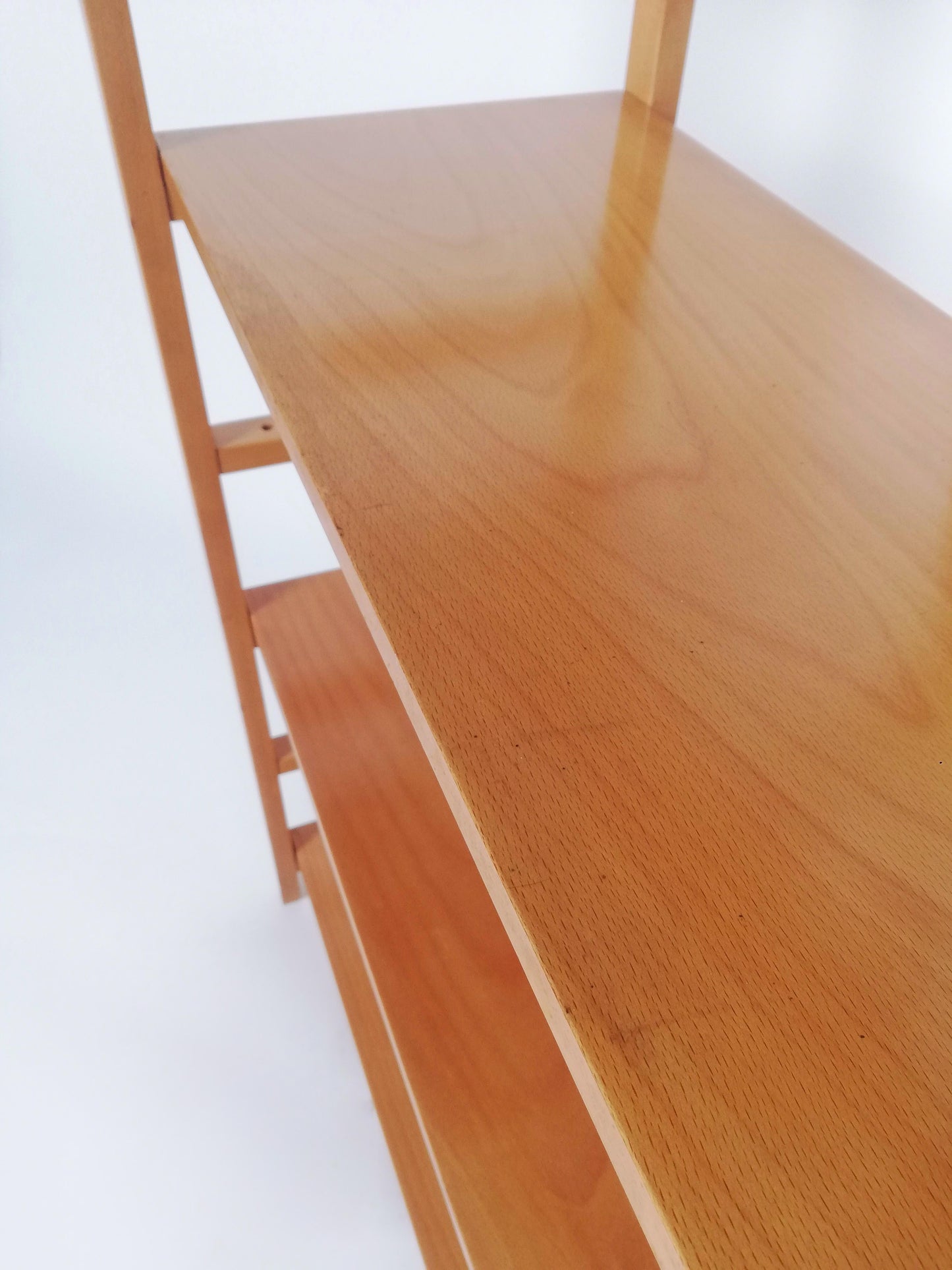 Scandinavian Modern Beech Wood Bookcase – 1970s Adjustable Shelving