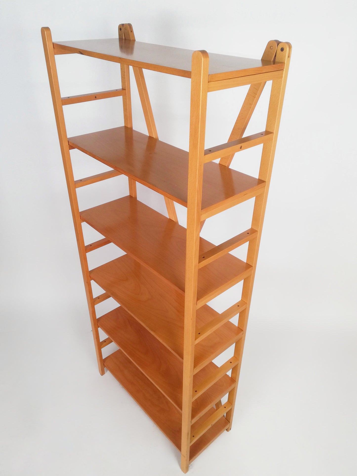 Scandinavian Modern Beech Wood Bookcase – 1970s Adjustable Shelving
