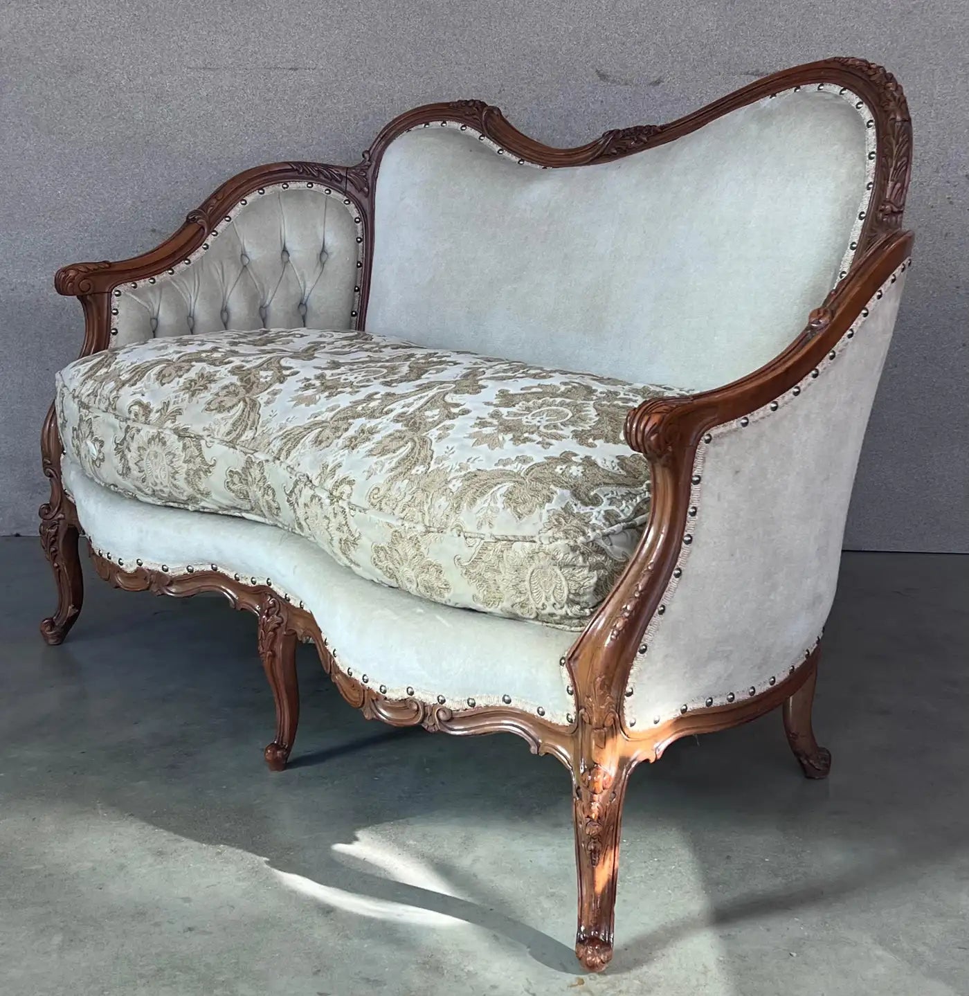 Pair of Victorian Carved Walnut Button Back Sofa