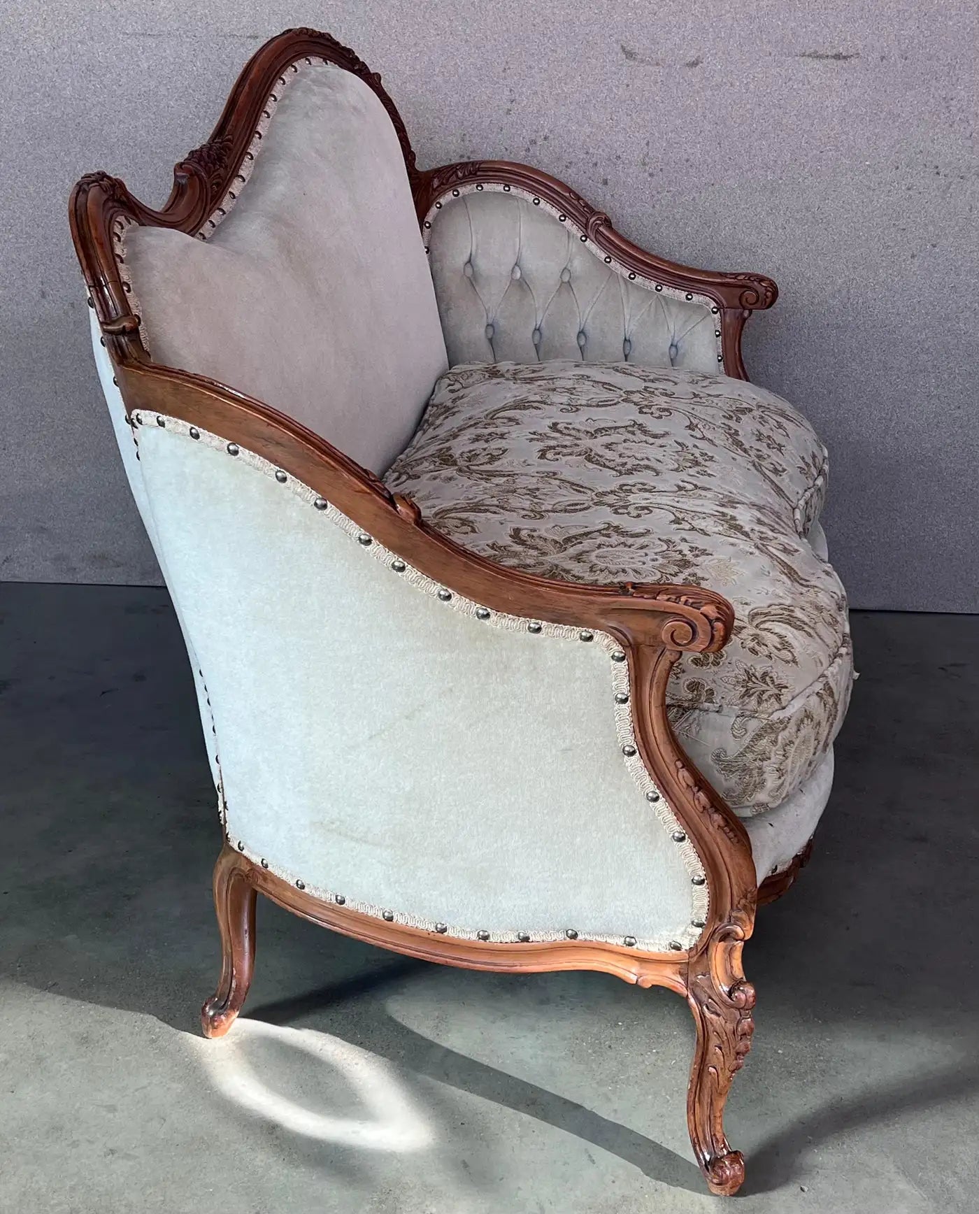 Pair of Victorian Carved Walnut Button Back Sofa