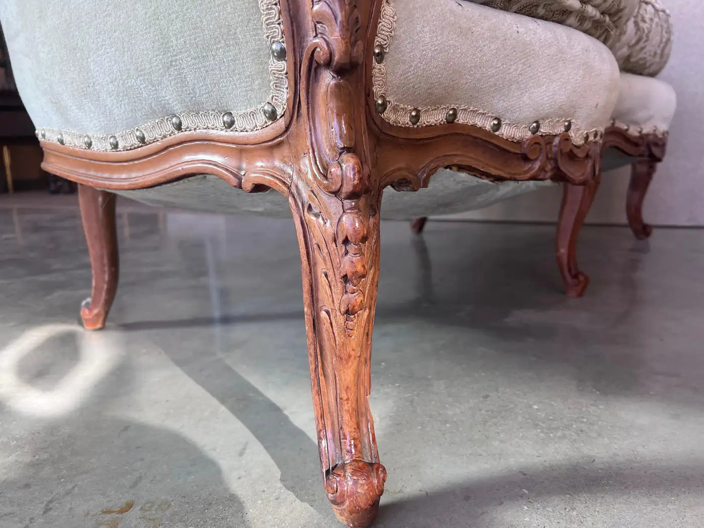 Pair of Victorian Carved Walnut Button Back Sofa
