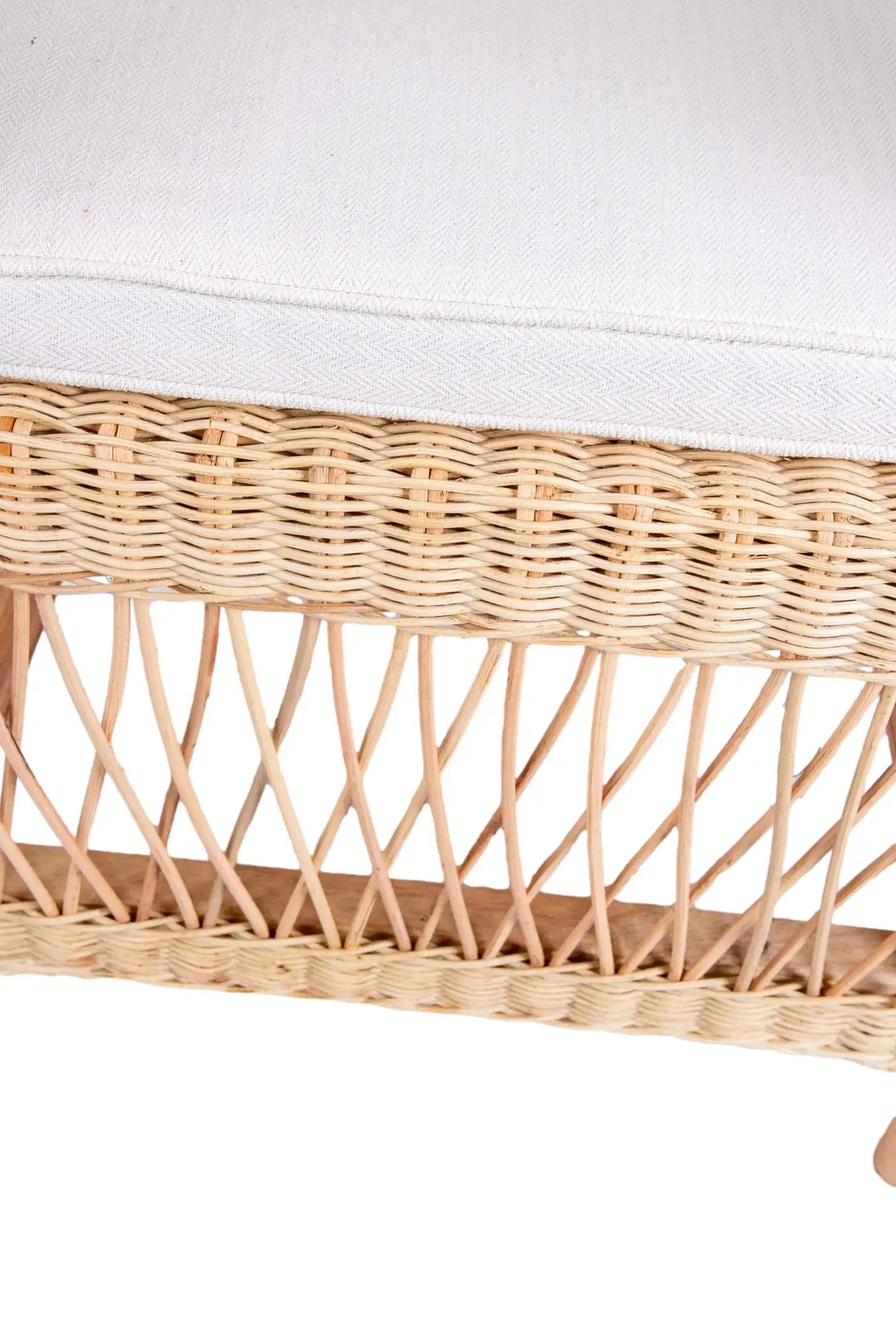 Set of Six Rattan and Wooden Armchairs with Beige Cushions