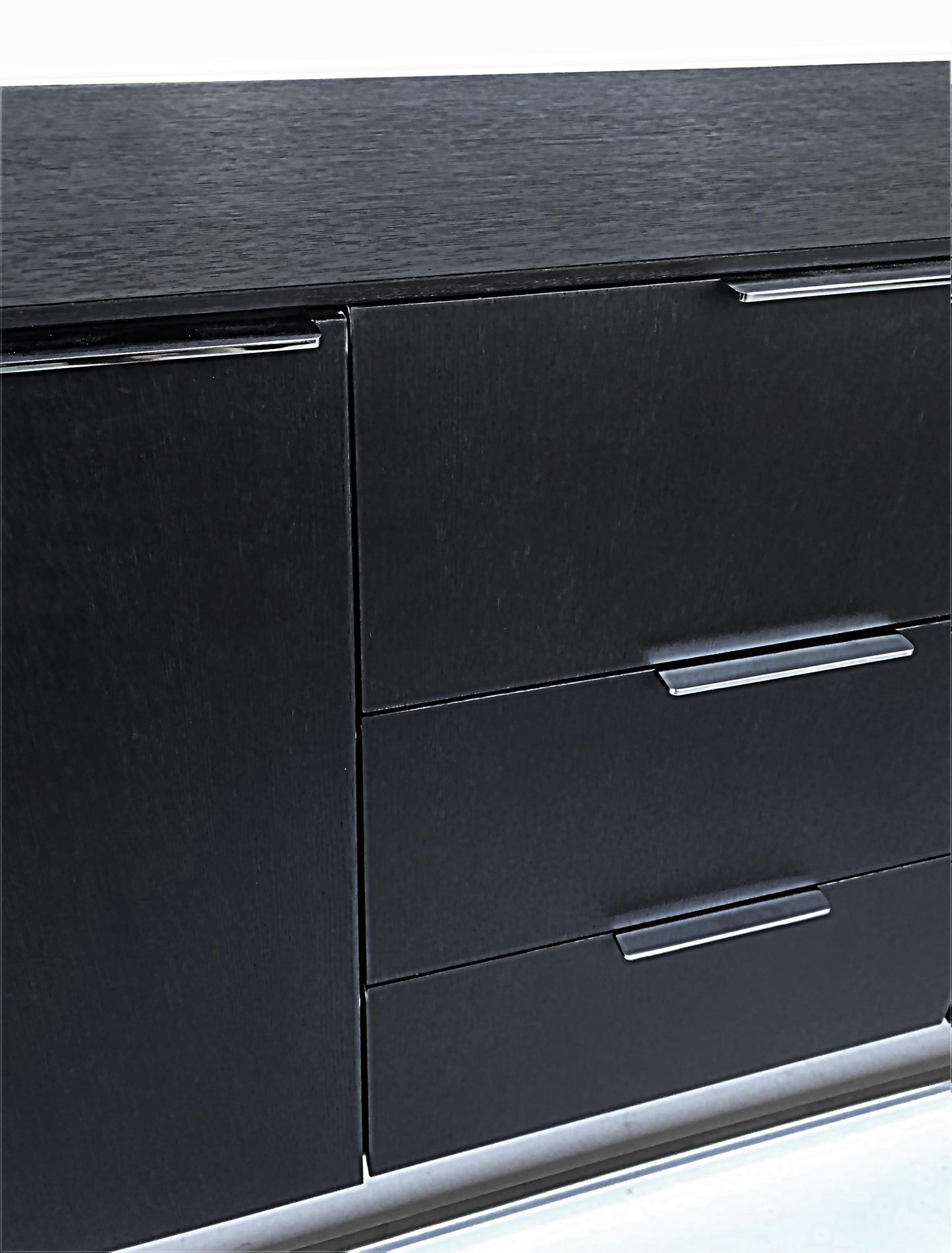 Contemporary Ebonized Wood & Chrome Credenza – 2 Doors, 3 Drawers