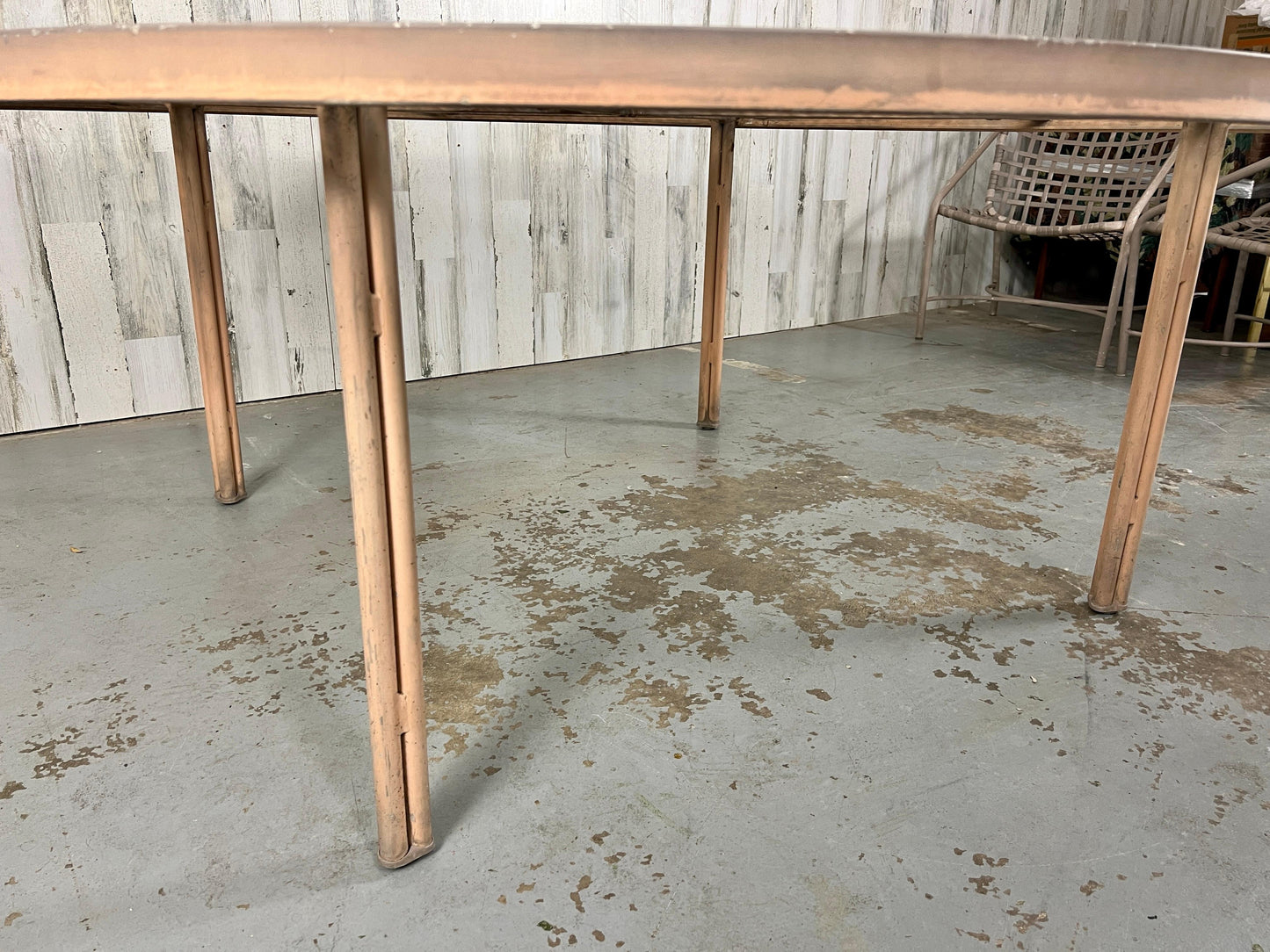 Mid-Century Modern Aluminum Patio Set with Glass Top Table and Four Chairs