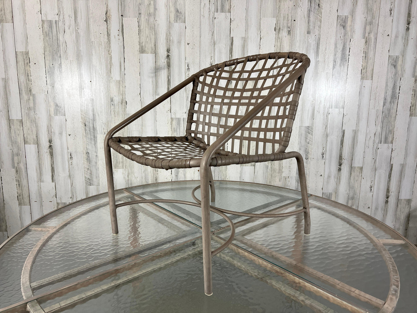 Mid-Century Modern Aluminum Patio Set with Glass Top Table and Four Chairs