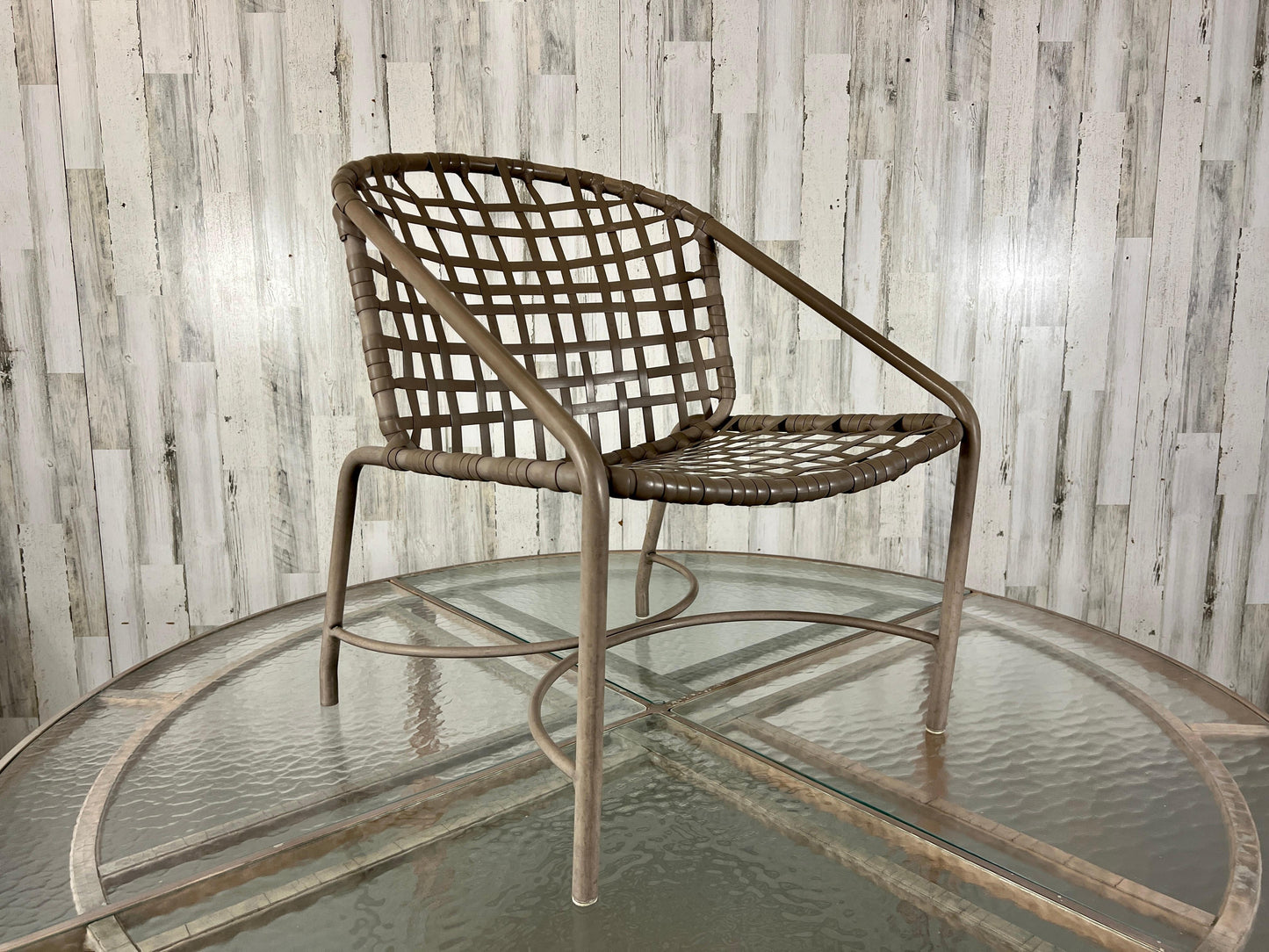 Mid-Century Modern Aluminum Patio Set with Glass Top Table and Four Chairs