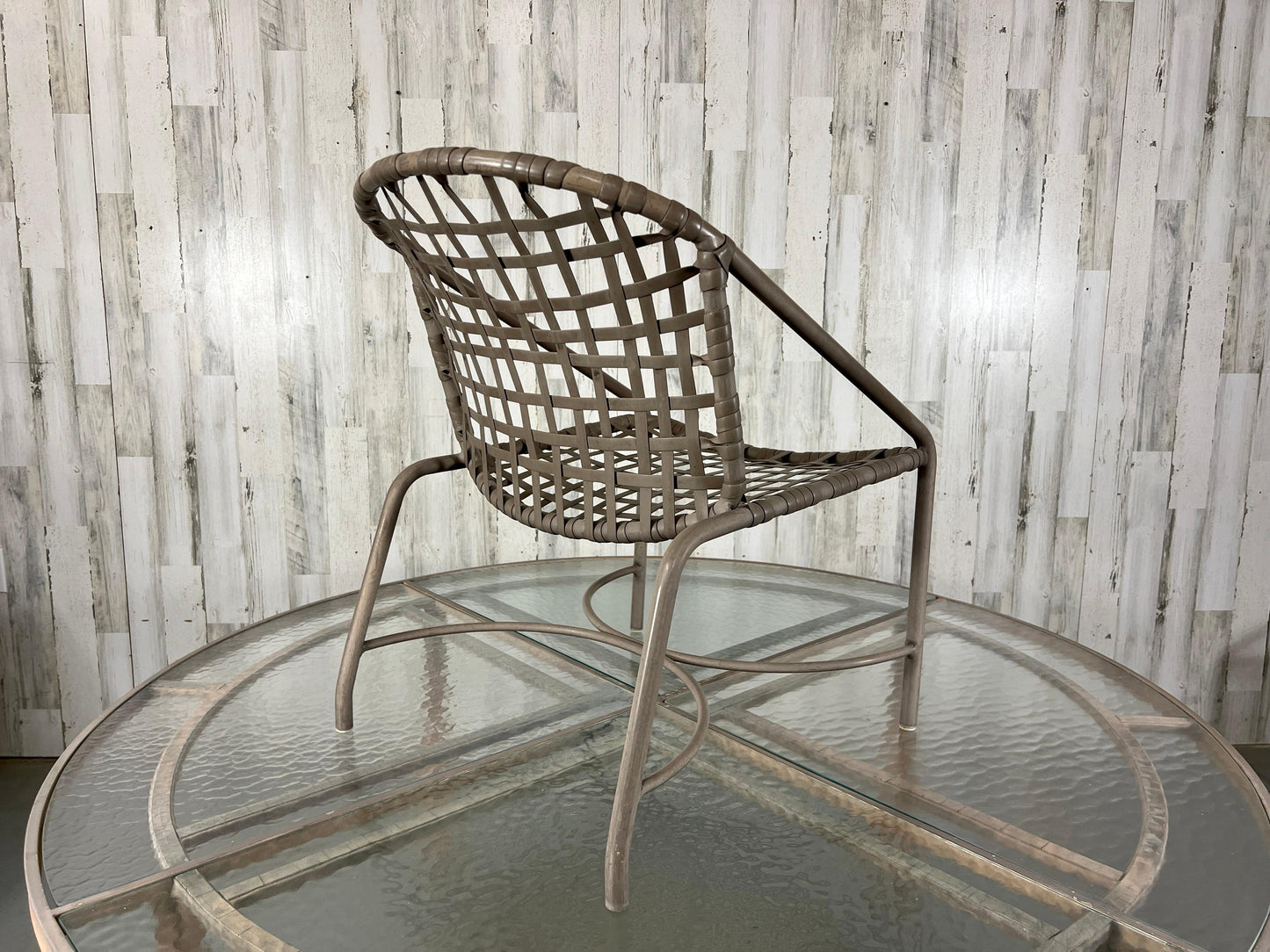 Mid-Century Modern Aluminum Patio Set with Glass Top Table and Four Chairs