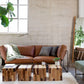 Potomac Tan Leather and Antique Nickel Two Seat Sofa with Charcoal Belting