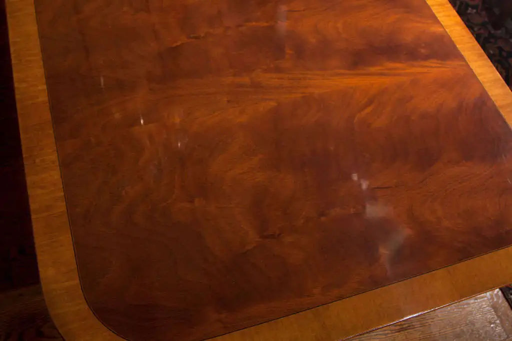 Custom English Flame Mahogany Double Pedestal Dining Table