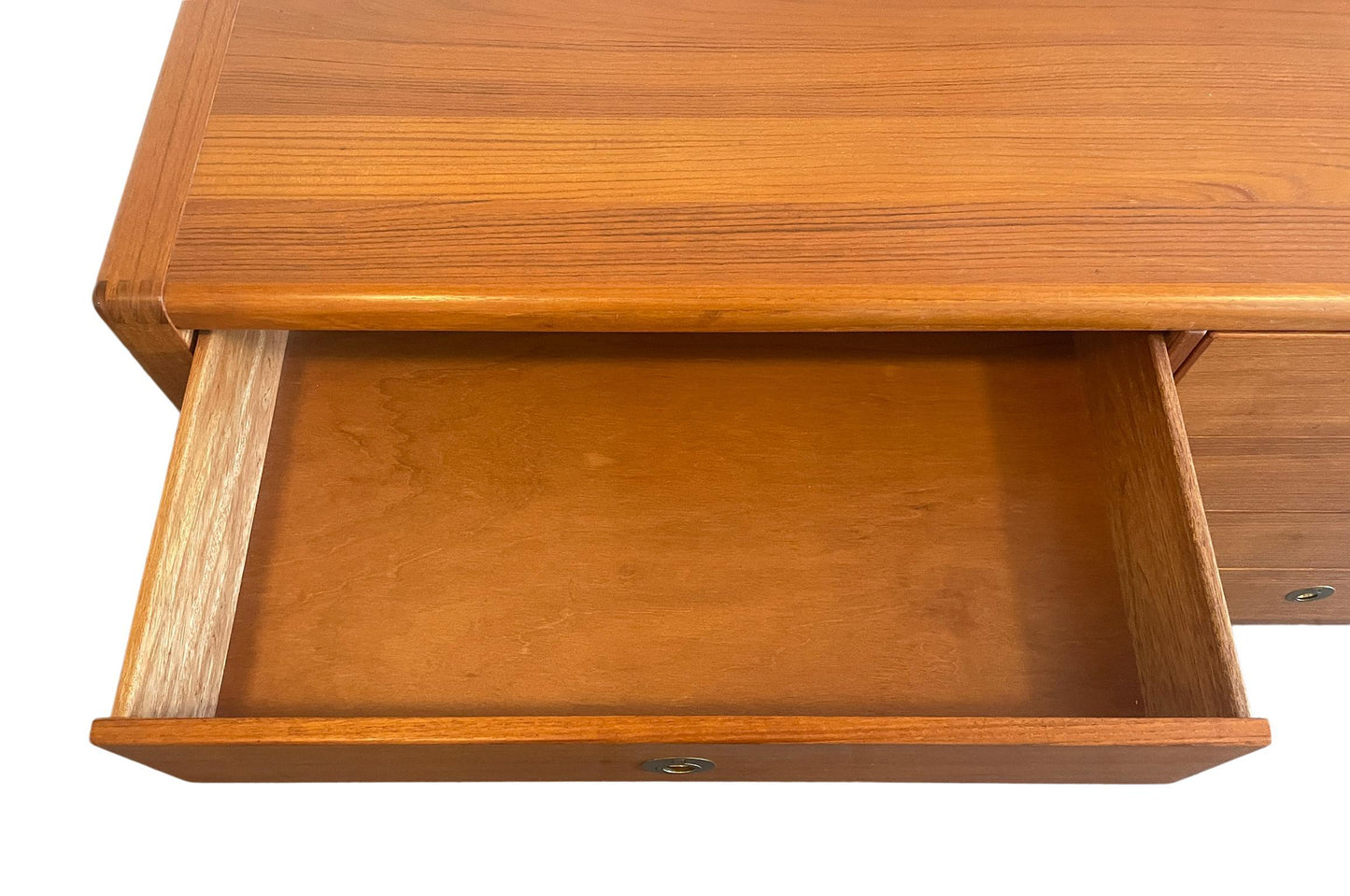 Mid-Century Danish Modern Teak 8-Drawer Dresser with Brass Finger Pulls
