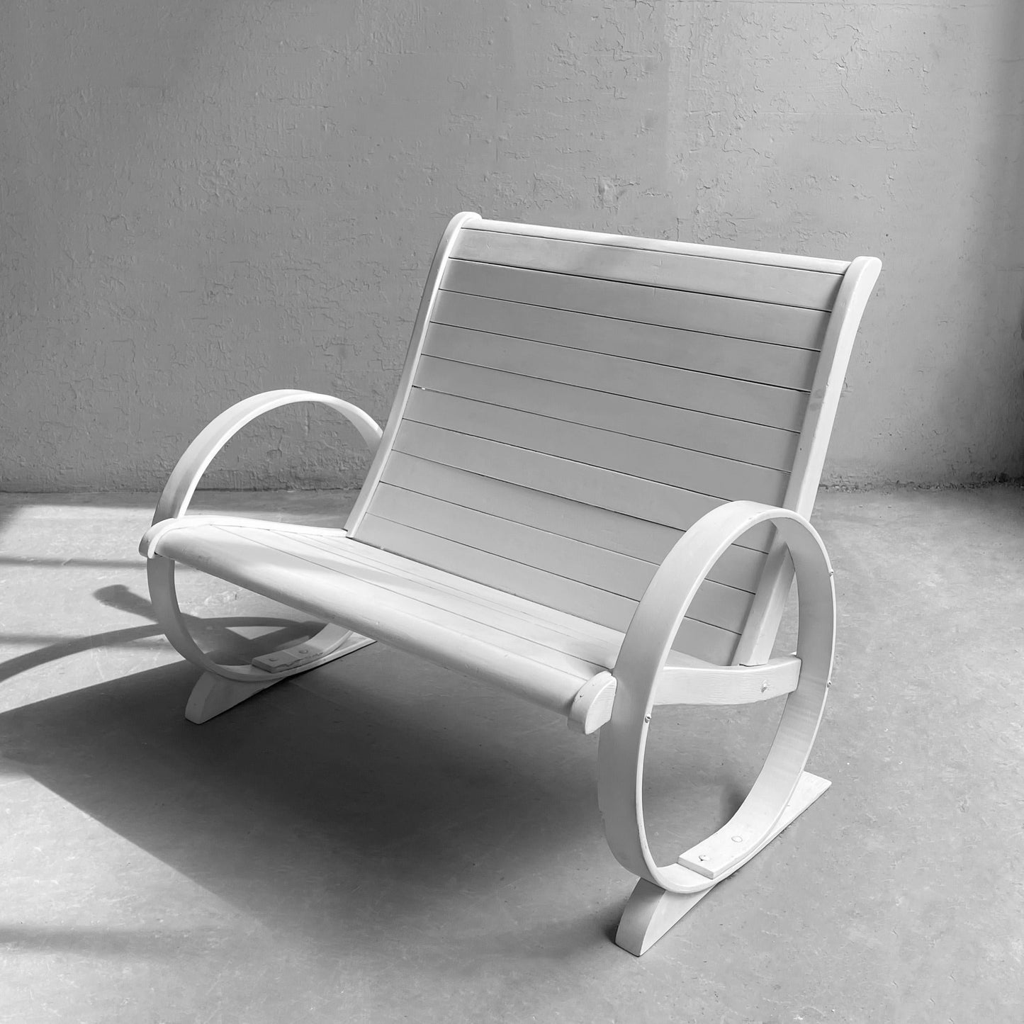 Mid-Century Painted Wood Outdoor Bench & Lounge Chair Set – Handmade