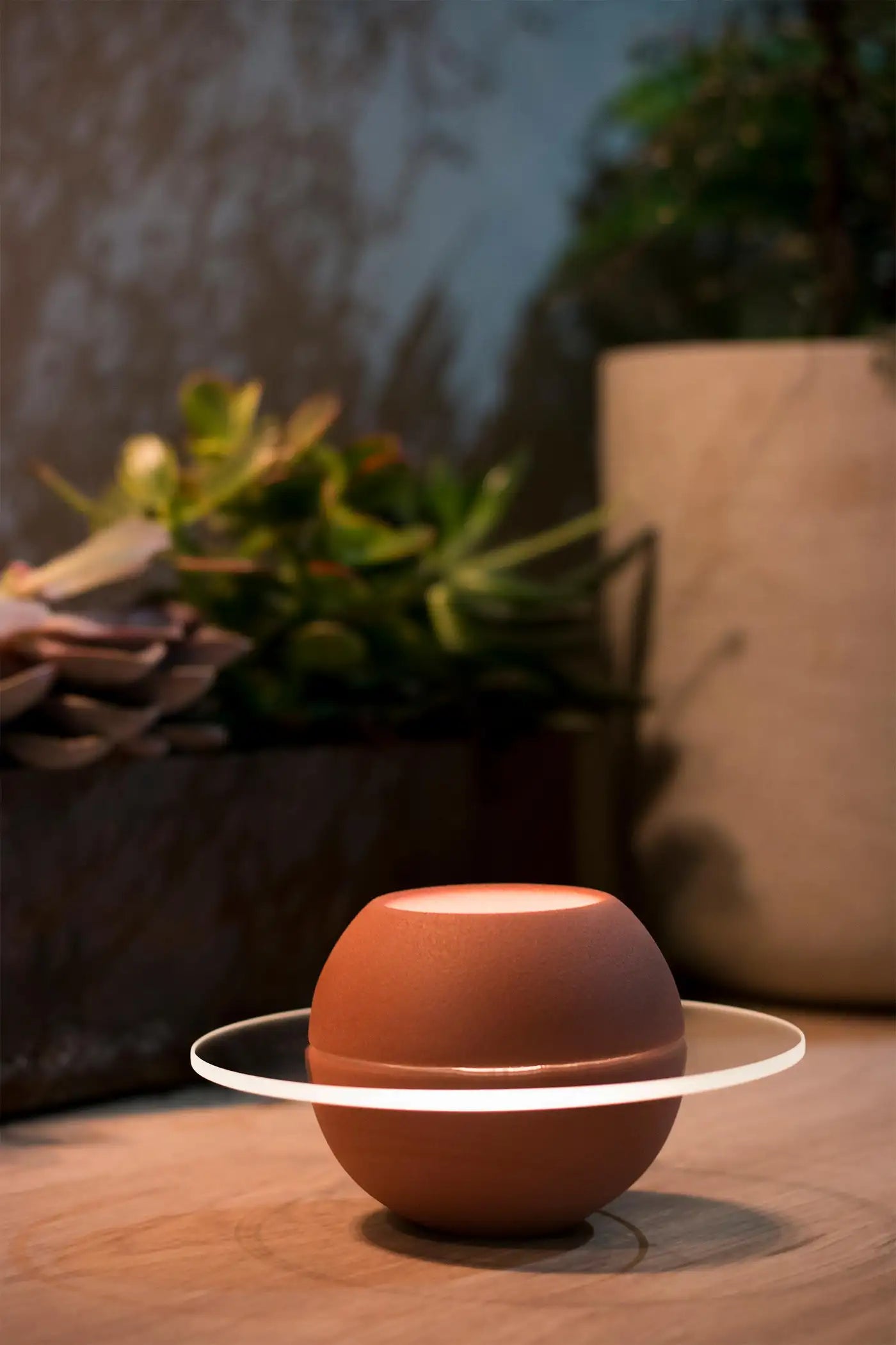 Tealight Candle Holder "Sfär Red Soil" in Glass and Glazed Porcelain