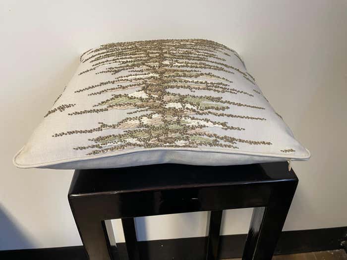 Organic Raffia Embroidered Cushion with Wooden Beads