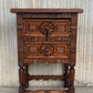 Antique Spanish Carved Walnut End Table or Nightstand with 2 Drawers