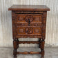 Antique Spanish Carved Walnut End Table or Nightstand with 2 Drawers