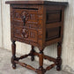 Antique Spanish Carved Walnut End Table or Nightstand with 2 Drawers