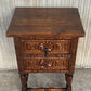 Antique Spanish Carved Walnut End Table or Nightstand with 2 Drawers