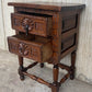Antique Spanish Carved Walnut End Table or Nightstand with 2 Drawers